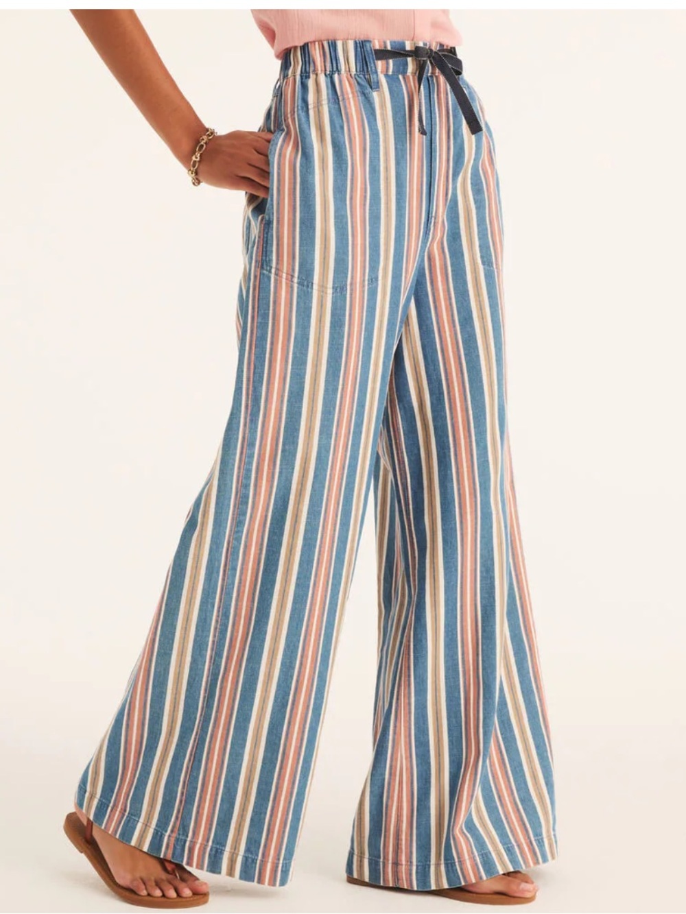 NEW Nautica Wide Leg Striped Pull-Up Trousers